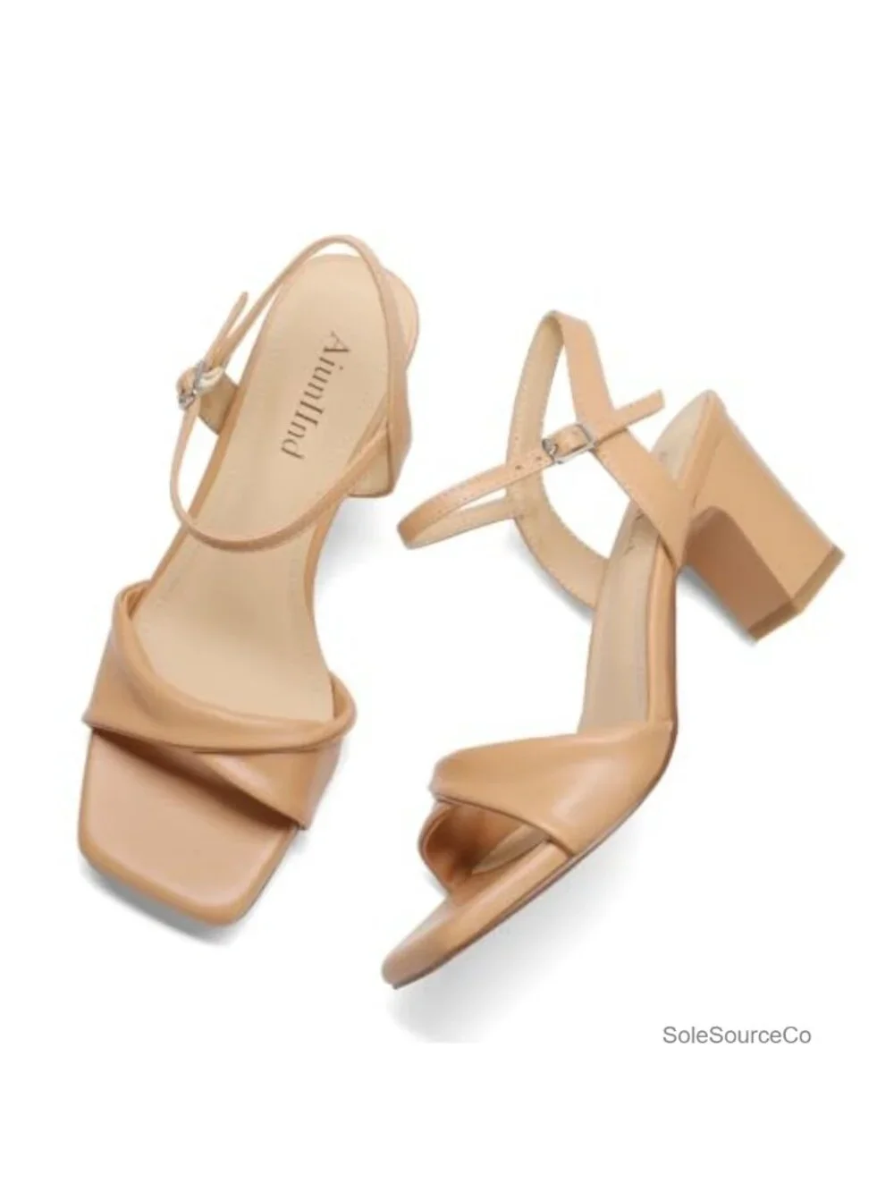 Chunky Block Heels for Women, Square Open Toe Strappy Sandals, 2.68 inch Low